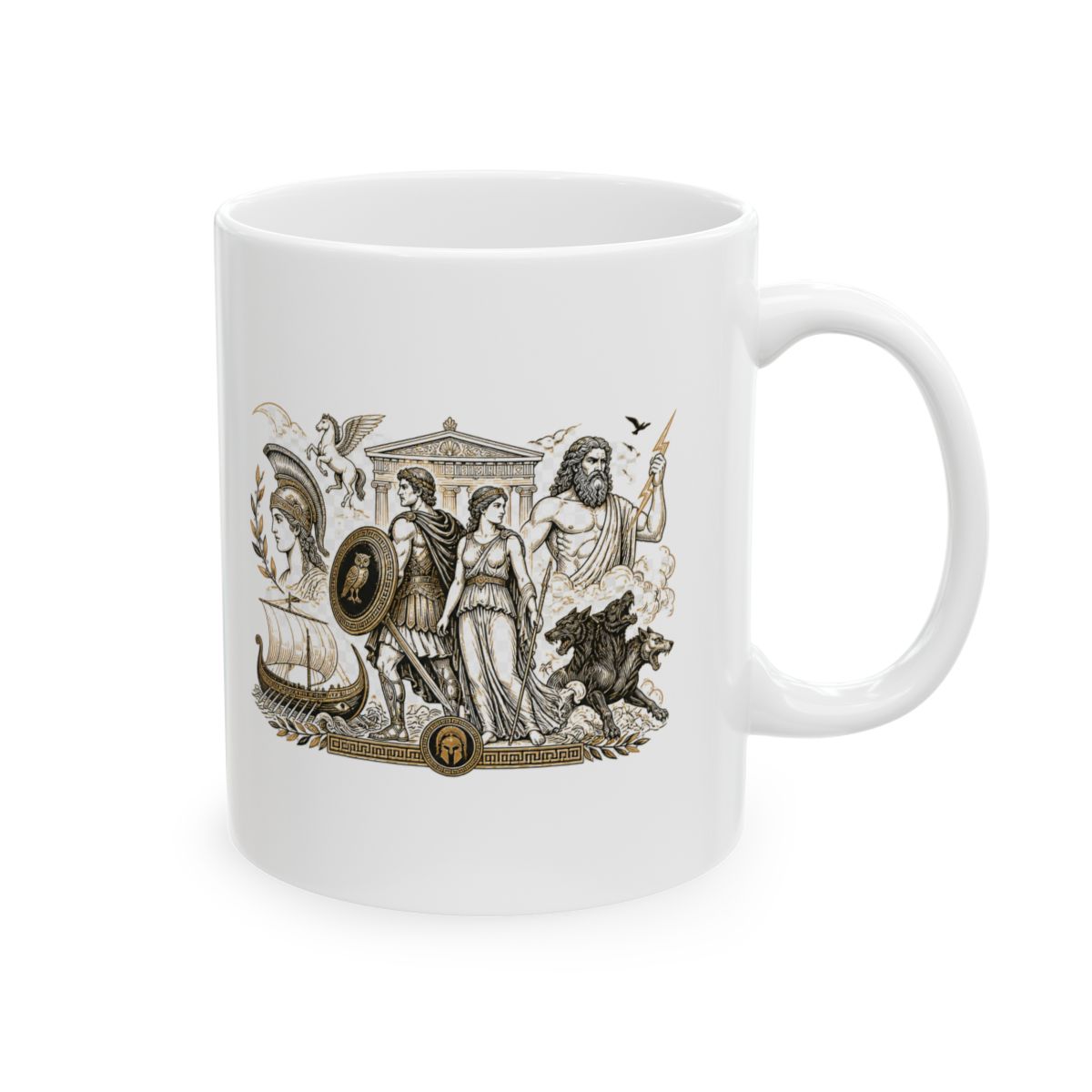 Ancient Greece Epic Sagas Mythology Art Wisdom Classic Greek Ceramic Mug, Red/White